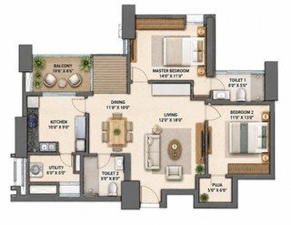 Sobha Parkcity 2 BHK floor plan