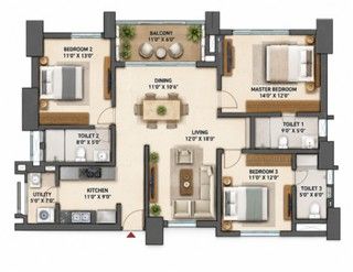 Sobha Parkcity 3 BHK floor plan